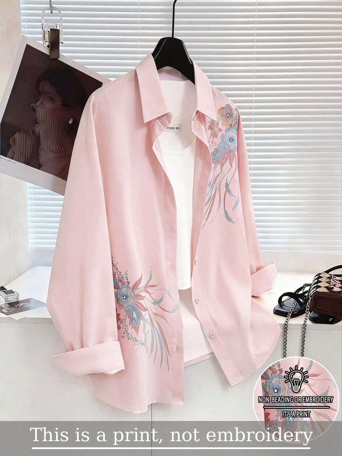 Resyla Women's Shirt New Chinese Style Floral Print Loose Blouse, Retro Casual Long Sleeve Lightweight