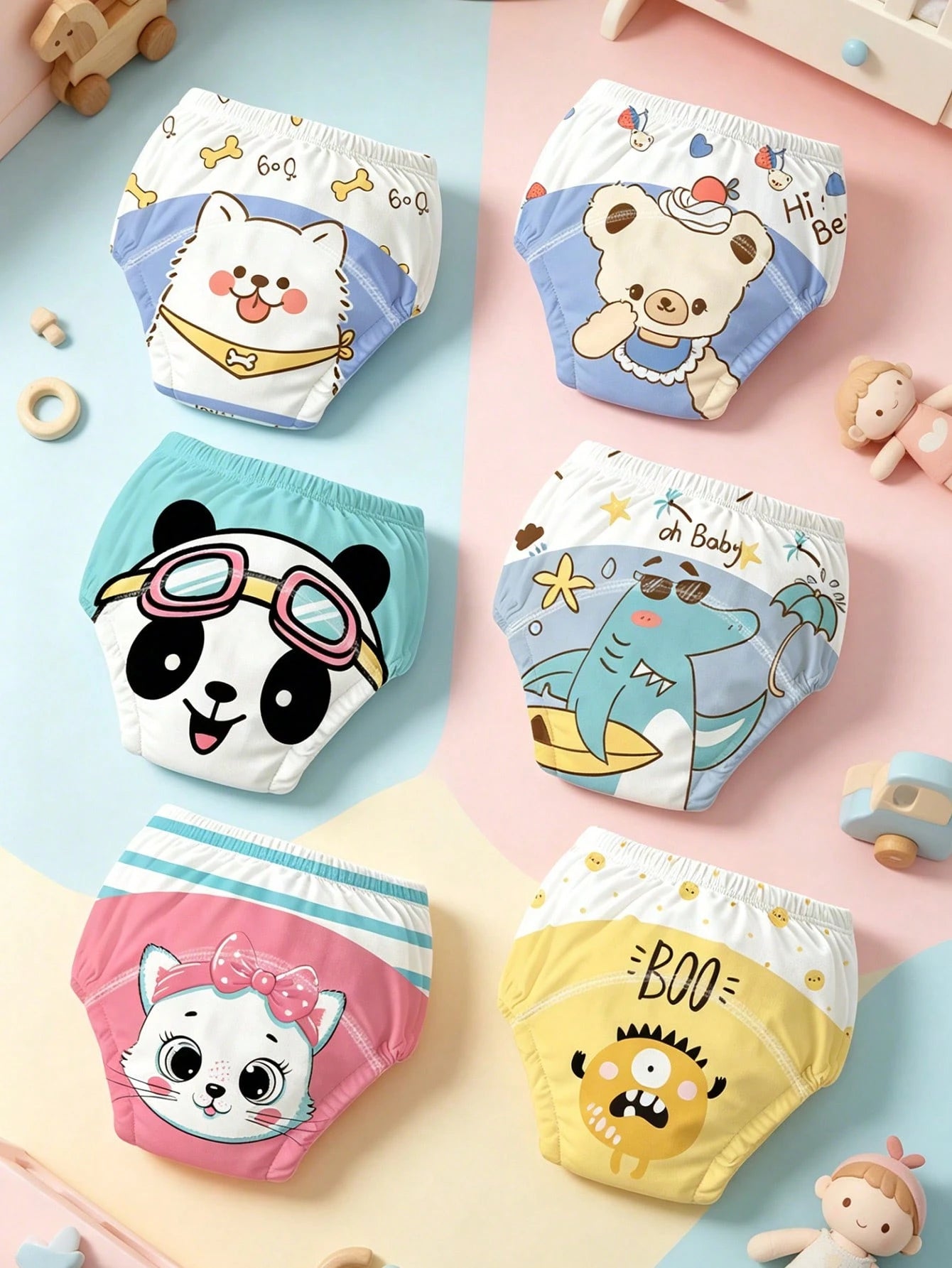 Reusable Baby Potty Training Underwear, Cute Pet Animal Print Washable Toilet Training Shorts, Suitable For Baby Boys And Girls, 3 Pieces Set