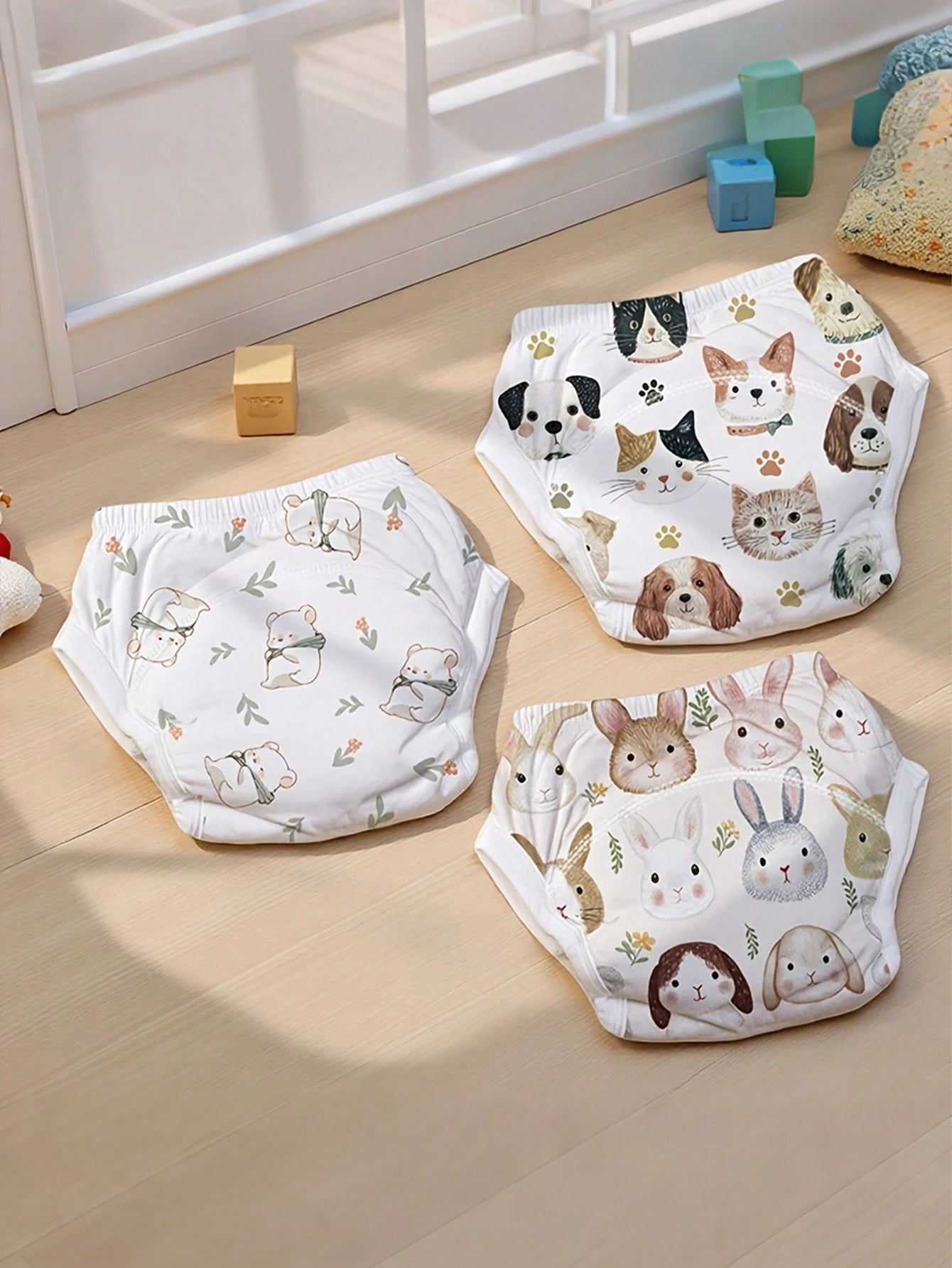 Reusable Baby Potty Training Underwear, Cute Pet Animal Print Washable Toilet Training Shorts, Suitable For Baby Boys And Girls, 3 Pieces Set