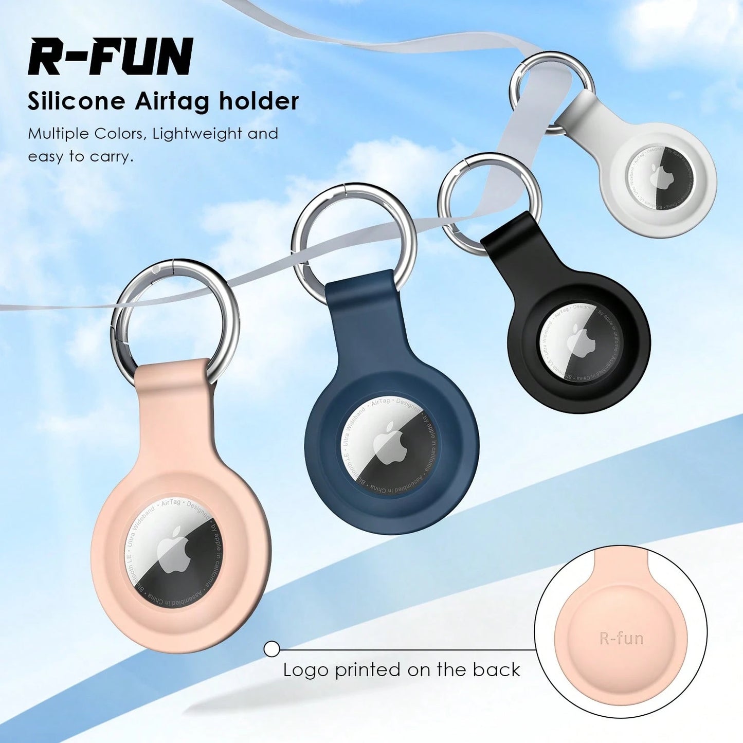 RFUNGUANGO Air Tag Holder With Keychain, [4 Pack] Silicone Air Tag Case Cover With Key Rings For Wallet, Dog Collar, Luggage, And Keys-Black/White/Navy/Sand Pink