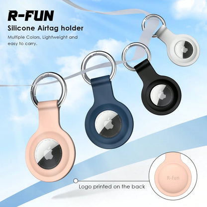 RFUNGUANGO Air Tag Holder With Keychain, [4 Pack] Silicone Air Tag Case Cover With Key Rings For Wallet, Dog Collar, Luggage, And Keys-Black/White/Navy/Sand Pink