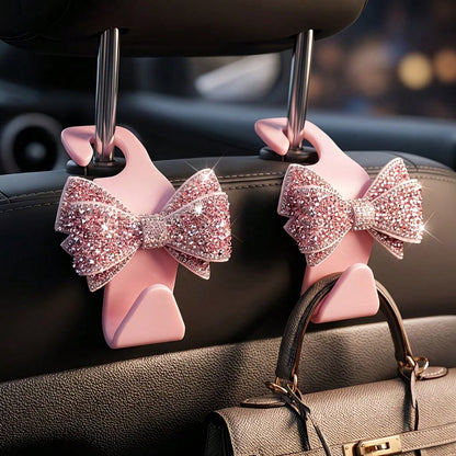 Rhinestone Bow Car Seat Hook, Multifunctional Hidden Car Hook, Cute Sparkling Back Seat Storage Hook, Car Interior Organizer Decoration, Universal Fit, No Damage To Seats, Essential For Hanging Bags A
