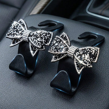 Rhinestone Bow Car Seat Hook, Multifunctional Hidden Car Hook, Cute Sparkling Back Seat Storage Hook, Car Interior Organizer Decoration, Universal Fit, No Damage To Seats, Essential For Hanging Bags A