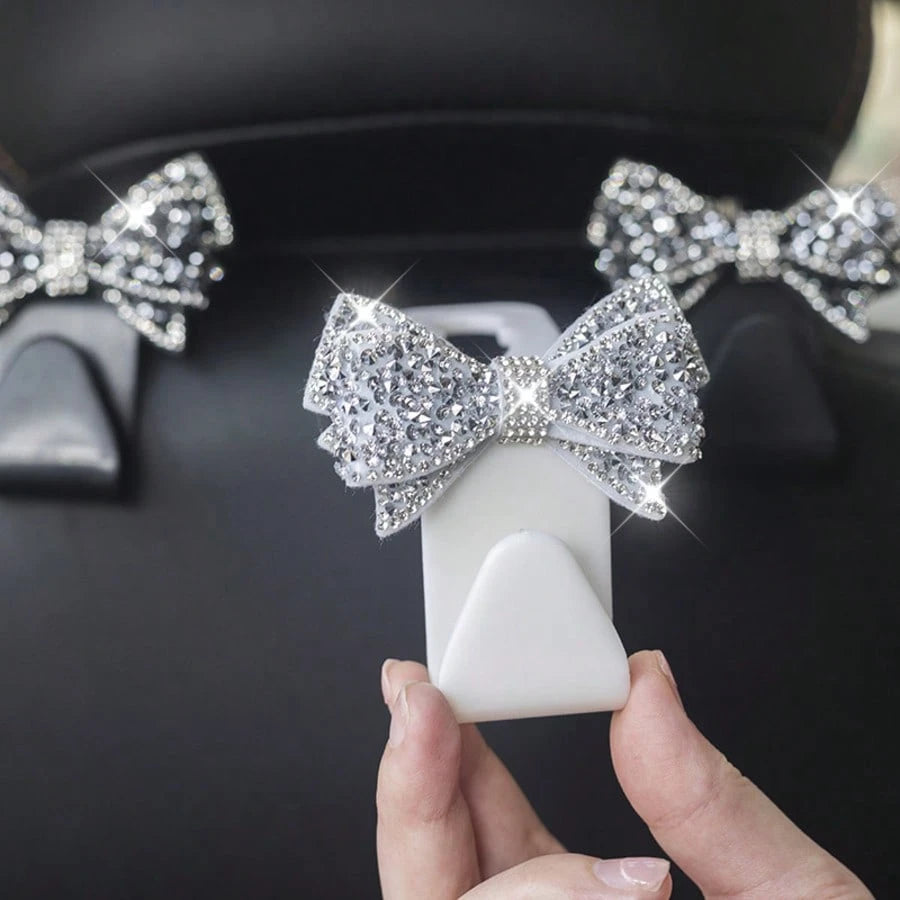 Rhinestone Bow Car Seat Hook, Multifunctional Hidden Car Hook, Cute Sparkling Back Seat Storage Hook, Car Interior Organizer Decoration, Universal Fit, No Damage To Seats, Essential For Hanging Bags A