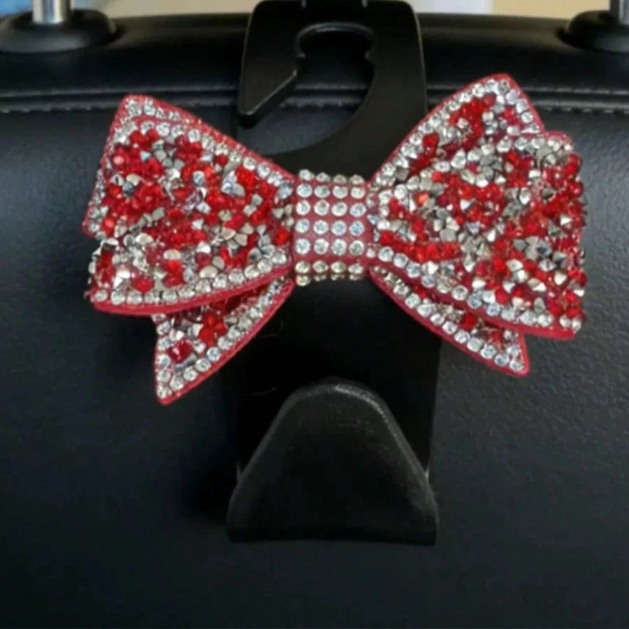 Rhinestone Bow Car Seat Hook, Multifunctional Hidden Car Hook, Cute Sparkling Back Seat Storage Hook, Car Interior Organizer Decoration, Universal Fit, No Damage To Seats, Essential For Hanging Bags A