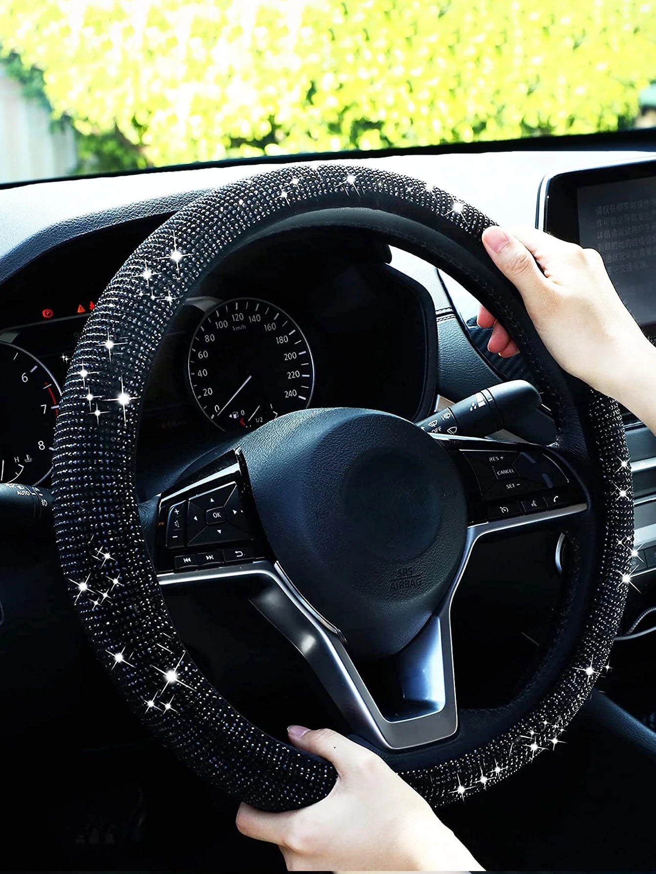 Rhinestone Decor Car Steering Wheel Cover,Car Women Accessories