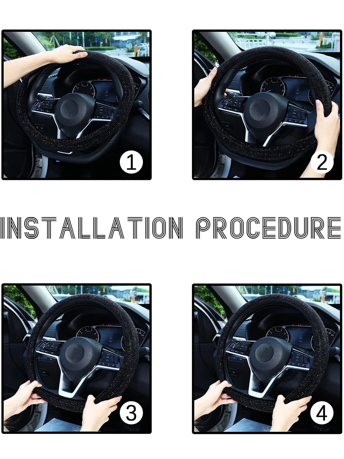 Rhinestone Decor Car Steering Wheel Cover,Car Women Accessories