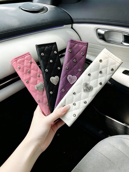 Rhinestone Heart Car Seat Belt Shoulder Pad Cover, Heart Car Interior Decoration, Car Seat Belt Protector, Shoulder Anti-Chafing Protection Pad Cover