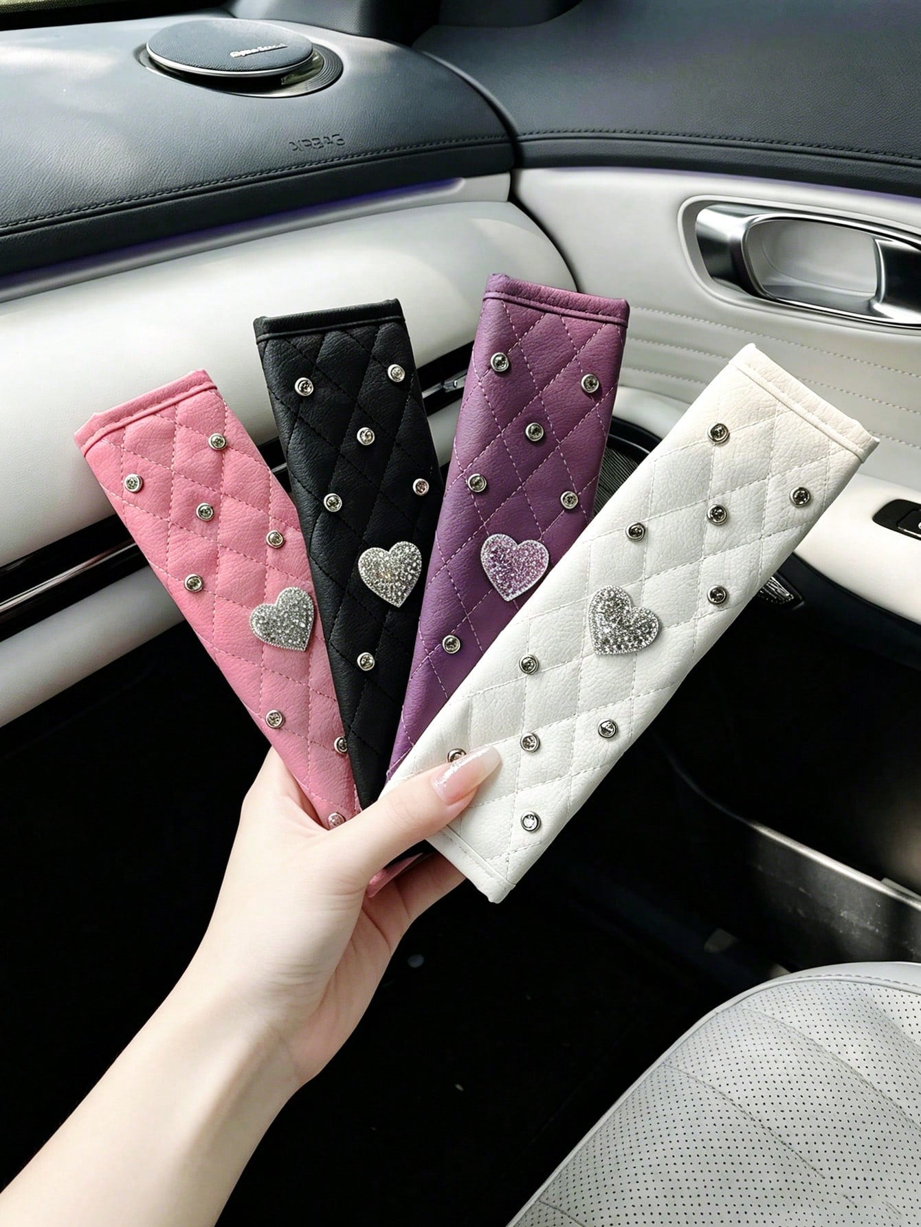 Rhinestone Heart Car Seat Belt Shoulder Pad Cover, Heart Car Interior Decoration, Car Seat Belt Protector, Shoulder Anti-Chafing Protection Pad Cover