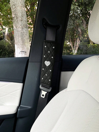 Rhinestone Heart Car Seat Belt Shoulder Pad Cover, Heart Car Interior Decoration, Car Seat Belt Protector, Shoulder Anti-Chafing Protection Pad Cover