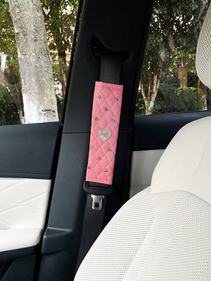 Rhinestone Heart Car Seat Belt Shoulder Pad Cover, Heart Car Interior Decoration, Car Seat Belt Protector, Shoulder Anti-Chafing Protection Pad Cover