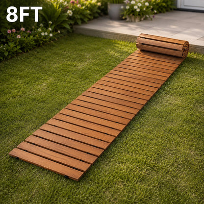 Roll-Up Wooden Garden Pathway, Outdoor Wood Walkway For Grass, Gravel, Sand & Patio, Portable Garden Boardwalk For Yard Decor