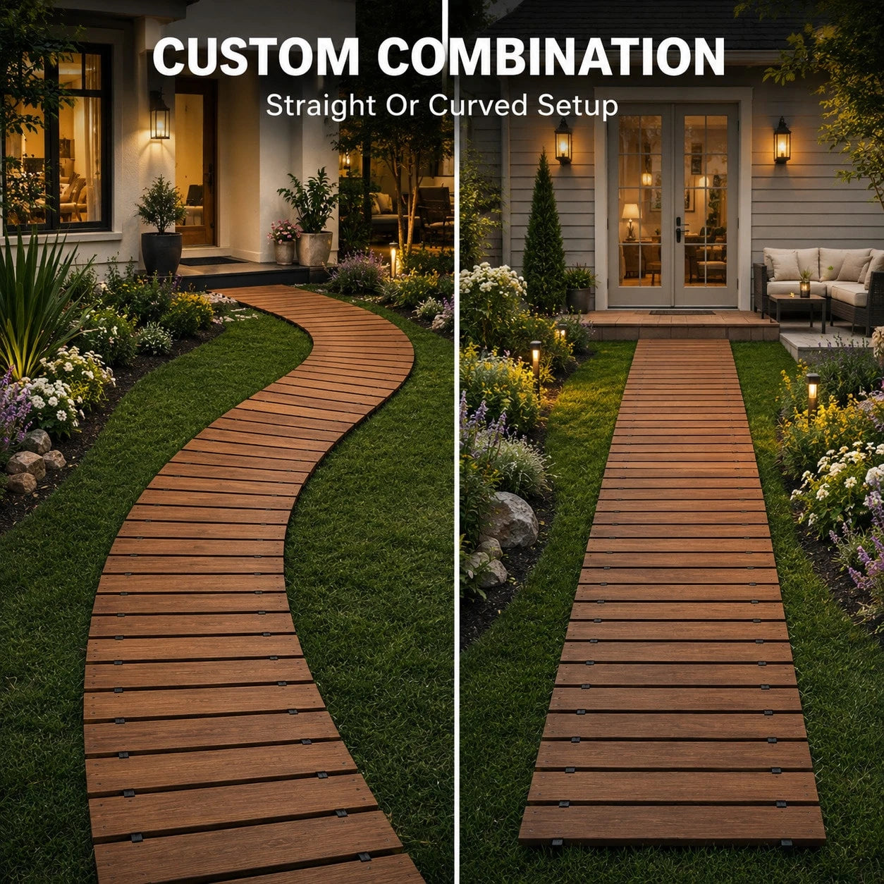 Roll-Up Wooden Garden Pathway, Outdoor Wood Walkway For Grass, Gravel, Sand & Patio, Portable Garden Boardwalk For Yard Decor