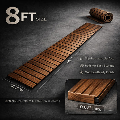 Roll-Up Wooden Garden Pathway, Outdoor Wood Walkway For Grass, Gravel, Sand & Patio, Portable Garden Boardwalk For Yard Decor