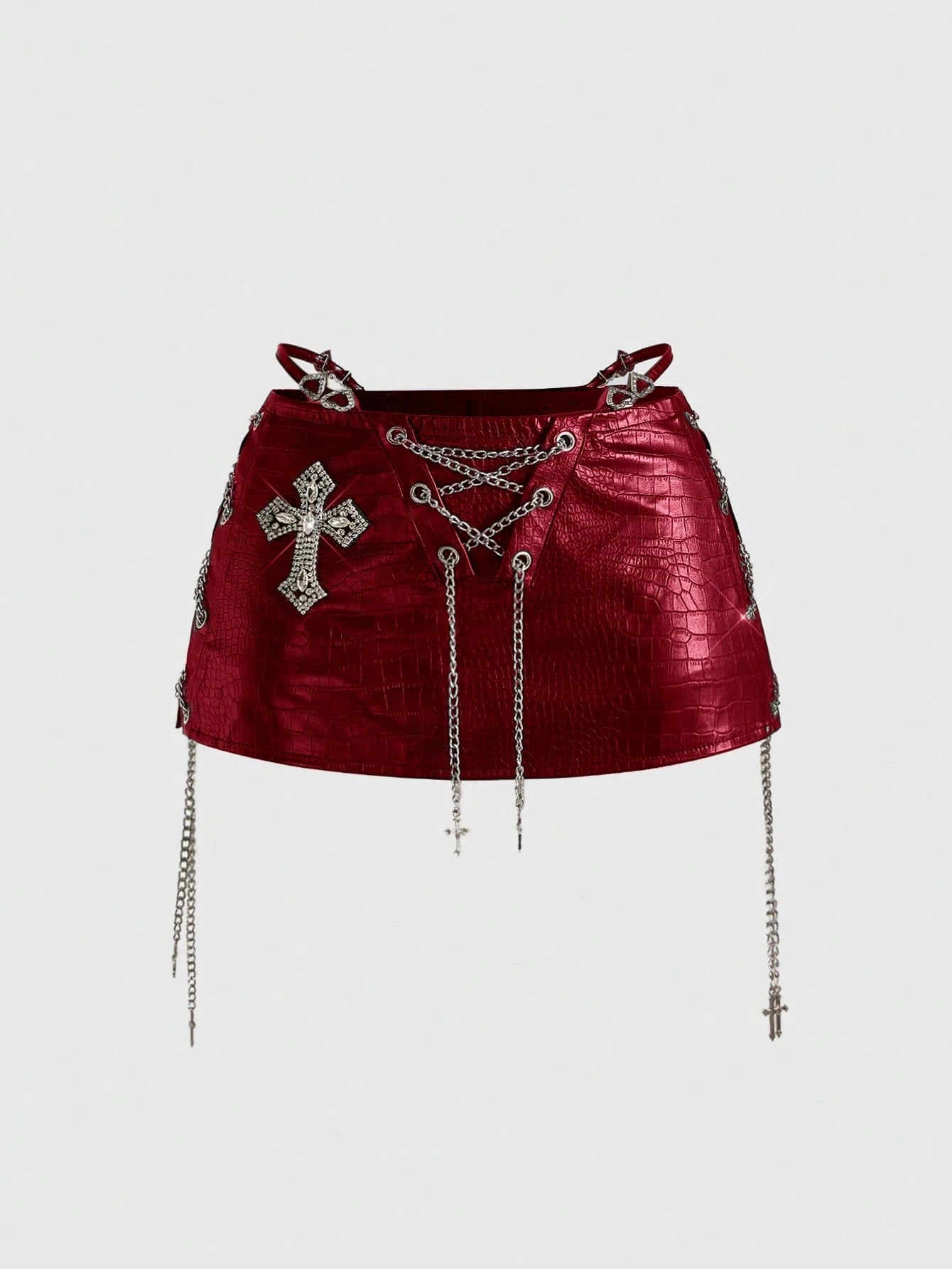 ROMWE Avant Spring/Summer Women's Retro Gyaru Biker PU Decorative Accessory Super Low Waist Mini Bodycon Skirt