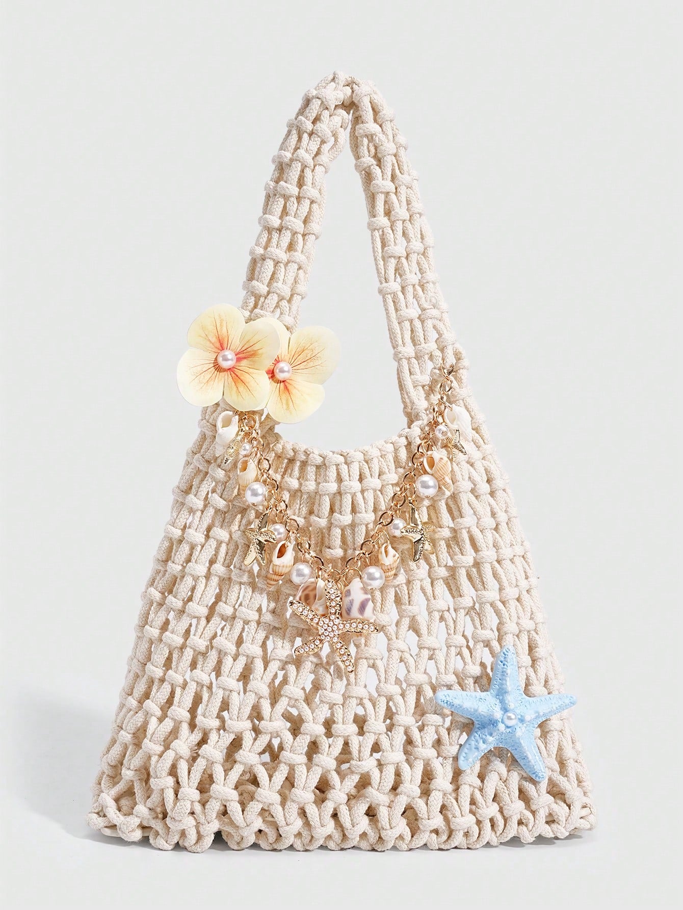 ROMWE Fairycore 1pc Fashionable Personalized Spring/Summer Beach Vacation Style Colorful Ocean Woven Beach Bag, Large Size Women Handbag, Beach Bag,Holiday