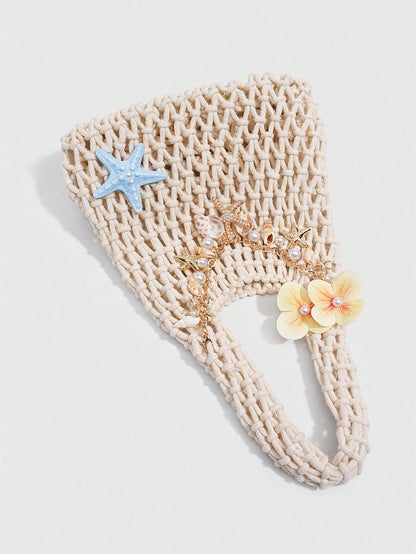 ROMWE Fairycore 1pc Fashionable Personalized Spring/Summer Beach Vacation Style Colorful Ocean Woven Beach Bag, Large Size Women Handbag, Beach Bag,Holiday