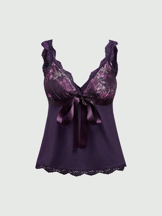 ROMWE Fairycore Spring/Summer Valentine's Day Women Rose Lace Pattern Camisole