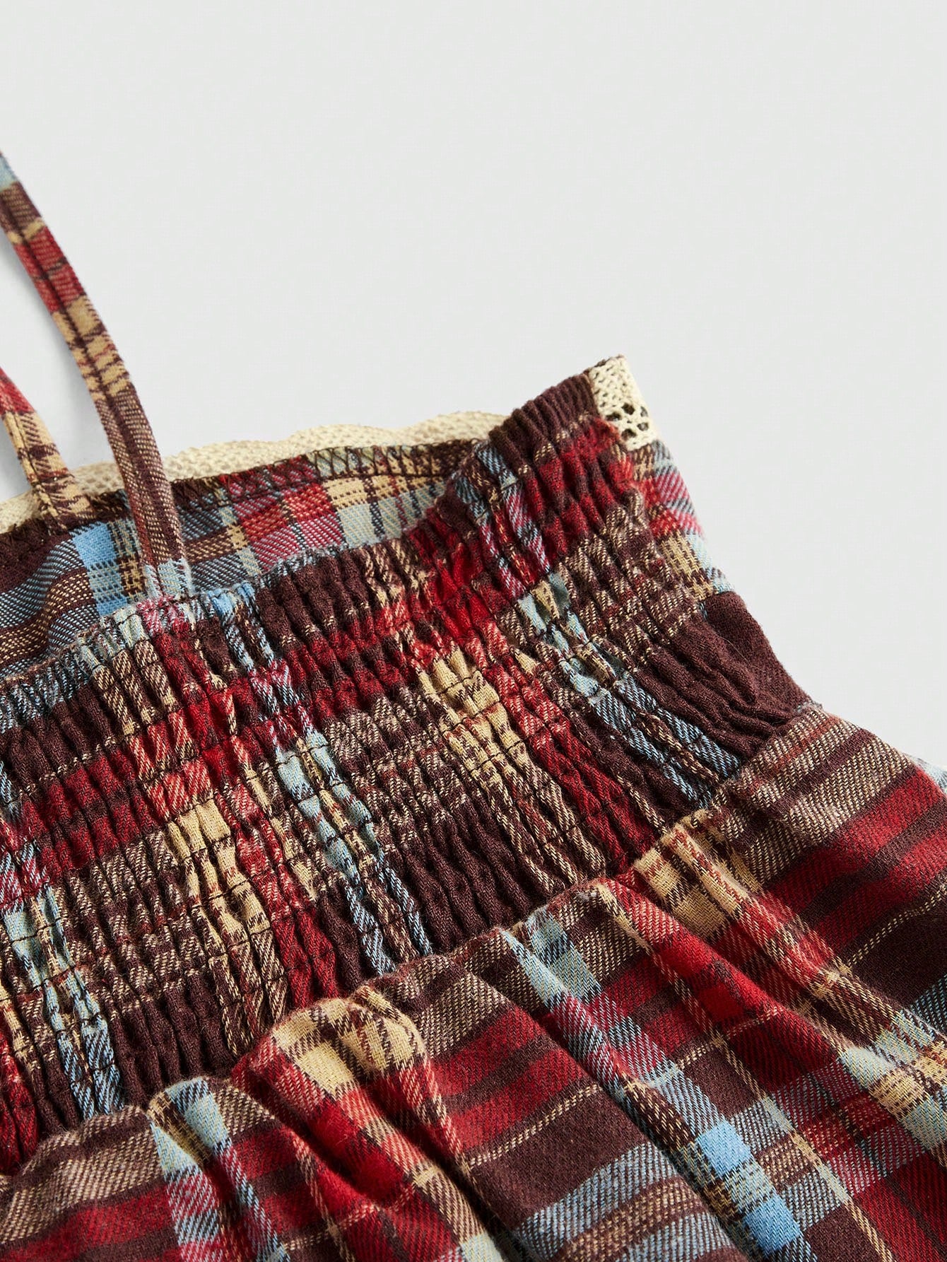 ROMWE Grunge Punk Spring/Summer Carnival Casual Plaid Red Vintage Plaid Red & Brown Adjustable Straps Bow Decor Plus Size Camisole & Tank Top, Collegiate & Street Style