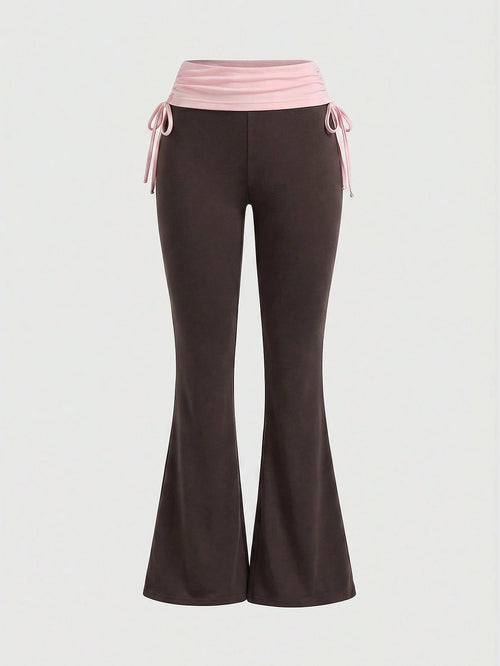 ROMWE Grunge Punk Versatile Black Drawstring Women's Flare Long Pants