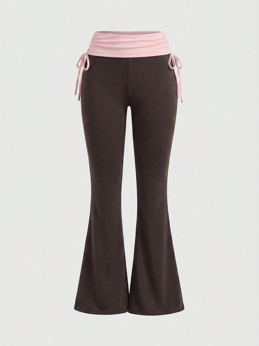 ROMWE Grunge Punk Versatile Black Drawstring Women's Flare Long Pants
