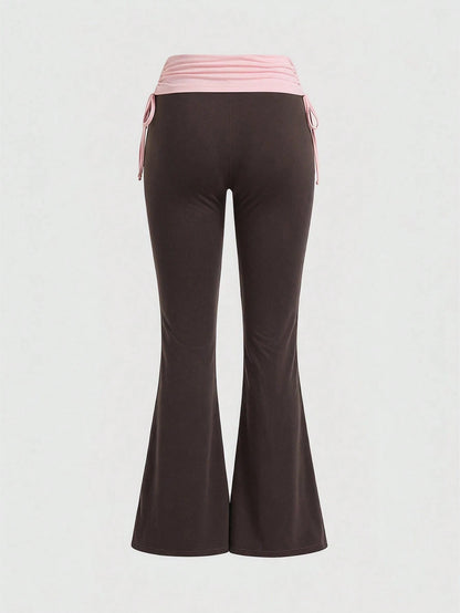 ROMWE Grunge Punk Versatile Black Drawstring Women's Flare Long Pants