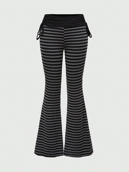 ROMWE Grunge Punk Versatile Black Drawstring Women's Flare Long Pants
