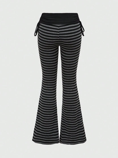 ROMWE Grunge Punk Versatile Black Drawstring Women's Flare Long Pants