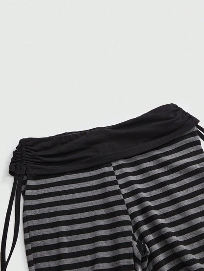 ROMWE Grunge Punk Versatile Black Drawstring Women's Flare Long Pants
