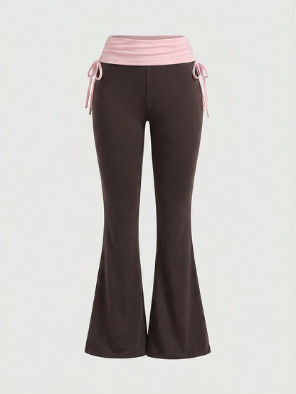 ROMWE Grunge Punk Versatile Black Drawstring Women's Flare Long Pants