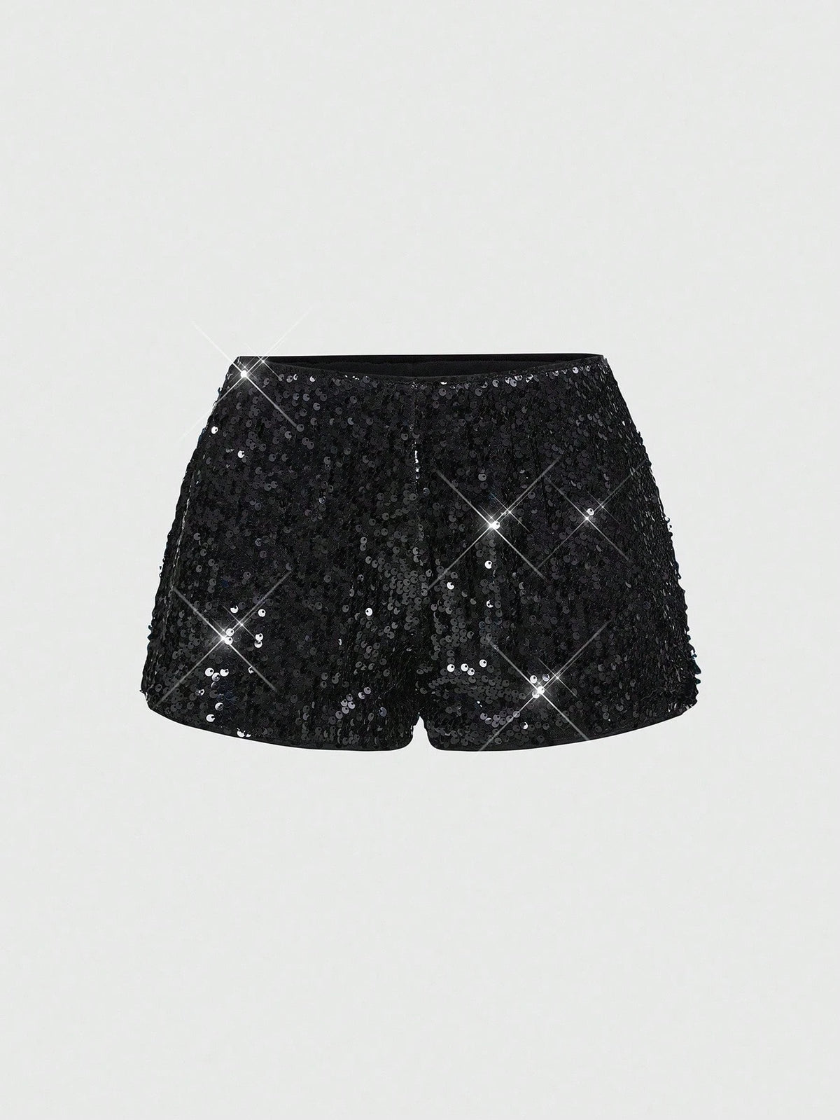 ROMWE Grunge Punk Women Carnival Party Luxy Black Glitter Sequin Sexy Low Waist Stretchy Mini Shorts
