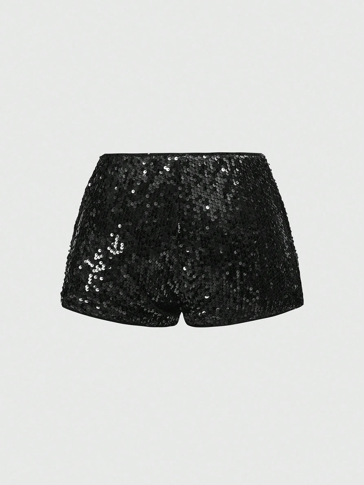ROMWE Grunge Punk Women Carnival Party Luxy Black Glitter Sequin Sexy Low Waist Stretchy Mini Shorts