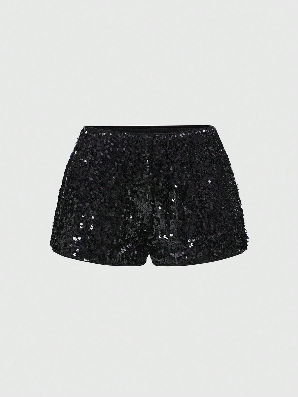 ROMWE Grunge Punk Women Carnival Party Luxy Black Glitter Sequin Sexy Low Waist Stretchy Mini Shorts