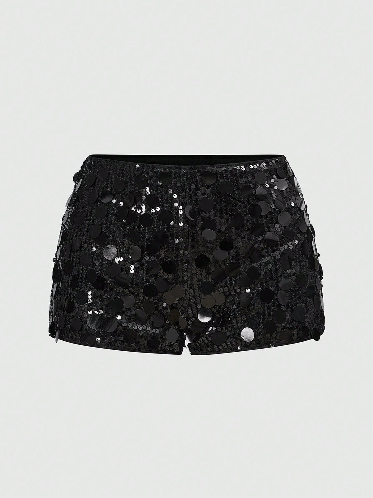 ROMWE Grunge Punk Women Carnival Party Luxy Black Glitter Sequin Sexy Low Waist Stretchy Mini Shorts