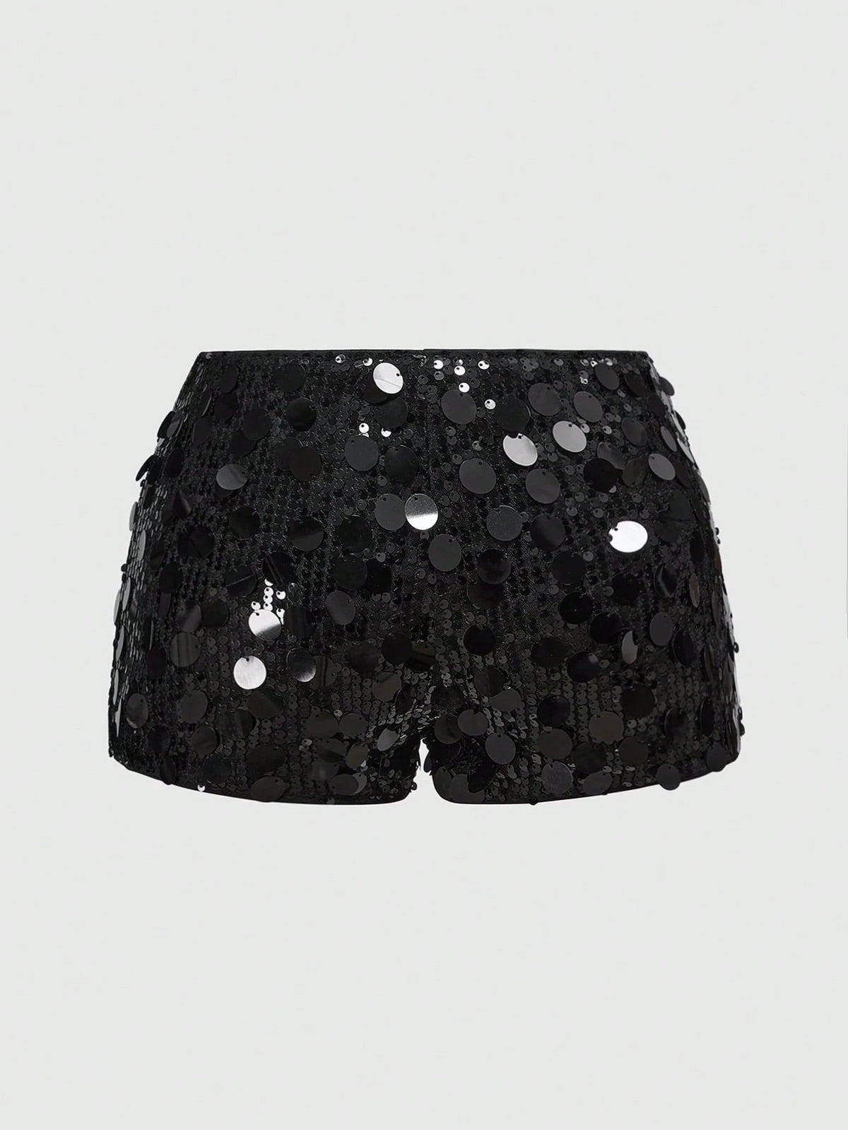 ROMWE Grunge Punk Women Carnival Party Luxy Black Glitter Sequin Sexy Low Waist Stretchy Mini Shorts