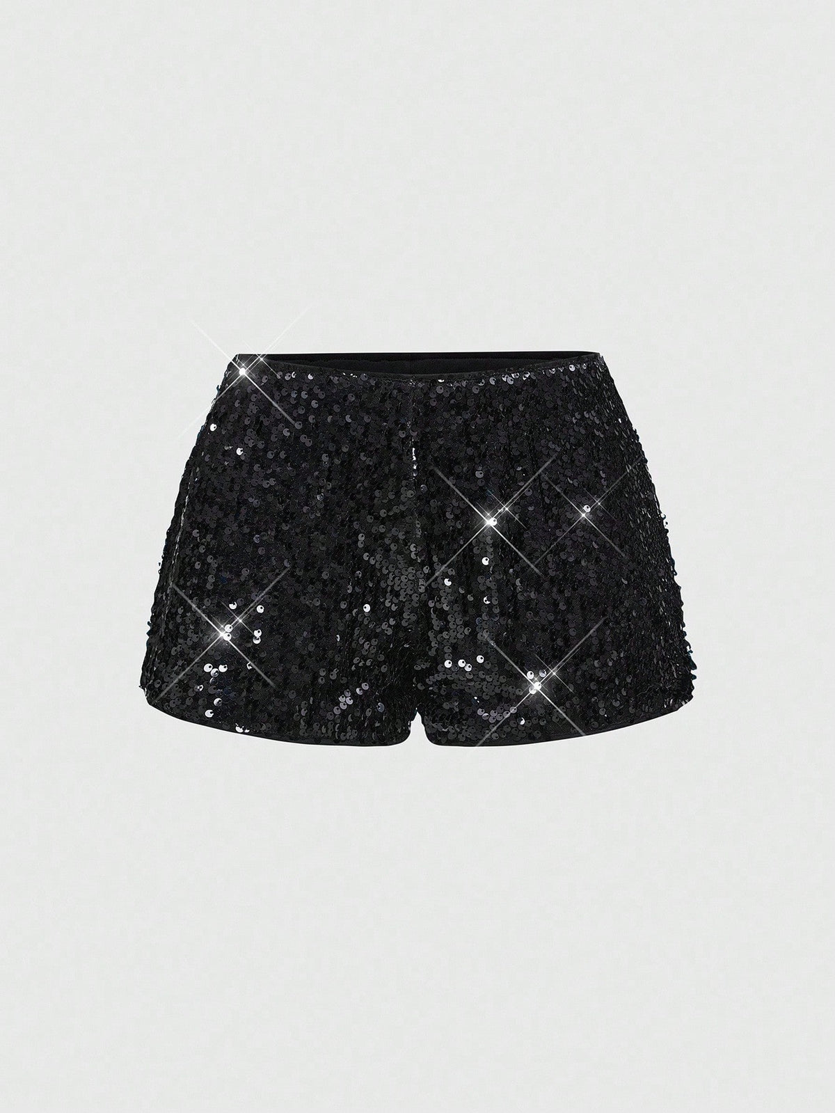 ROMWE Grunge Punk Women Carnival Party Luxy Black Glitter Sequin Sexy Low Waist Stretchy Mini Shorts