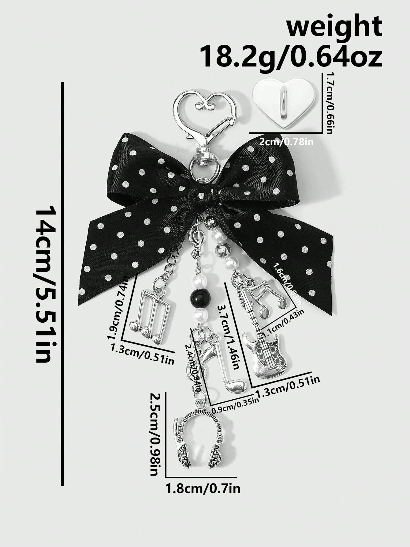 ROMWE Kawaii 1 Y2k Korean Fashion Retro Classic Temperament High Sense Music Festival Series Black Polka Dot Webbing Bow Resin CCB Round Beads Faux Pearl Alloy Notes Guitar Sound Symbols Mini Earphone