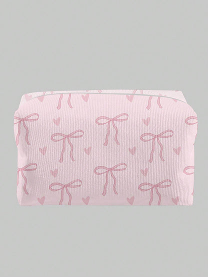 ROMWE Kawaii Bow Pattern Octagonal Velvet Cosmetic Bag