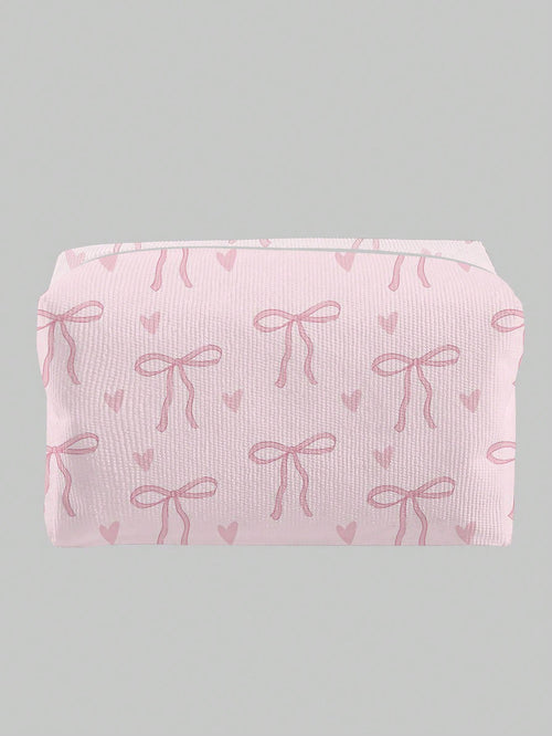 ROMWE Kawaii Bow Pattern Octagonal Velvet Cosmetic Bag
