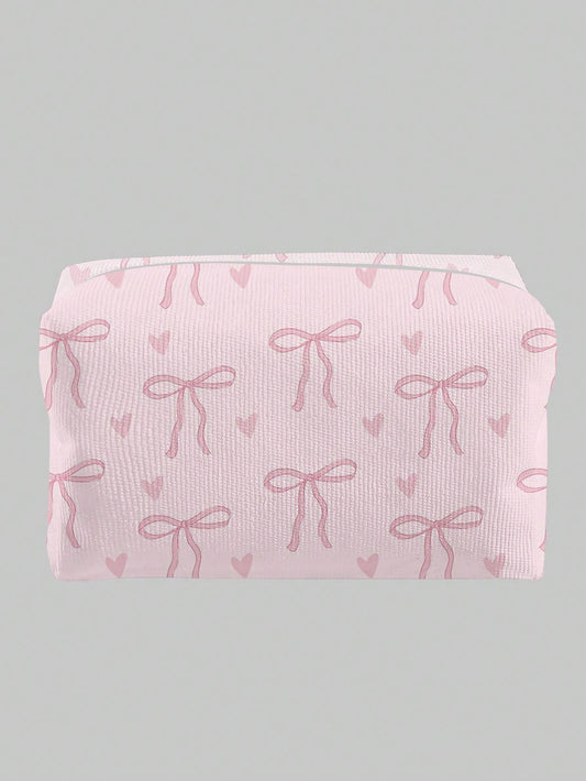 ROMWE Kawaii Bow Pattern Octagonal Velvet Cosmetic Bag