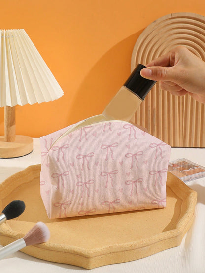 ROMWE Kawaii Bow Pattern Octagonal Velvet Cosmetic Bag