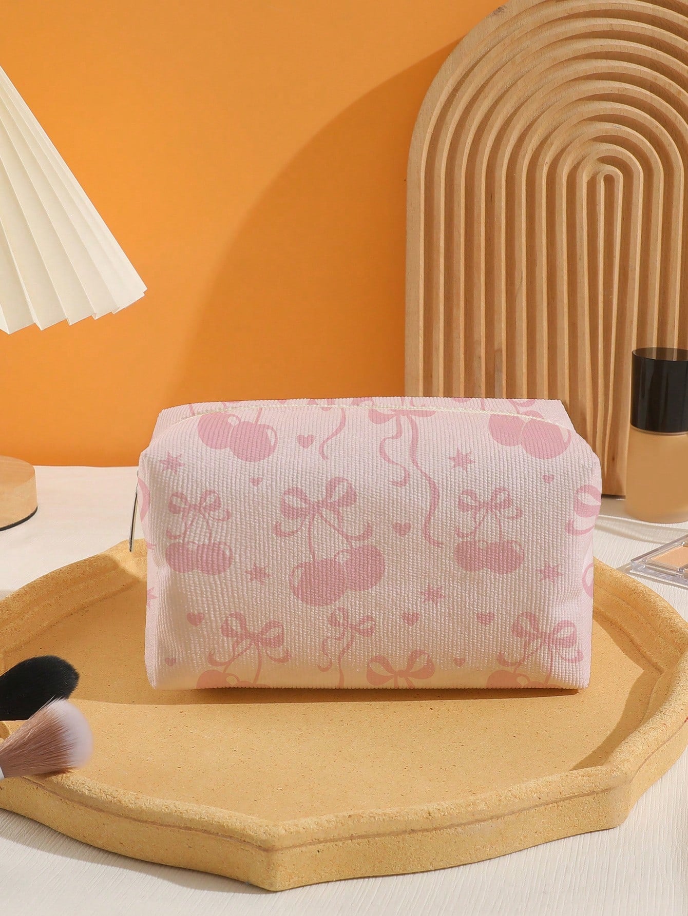 ROMWE Kawaii Bow Pattern Octagonal Velvet Cosmetic Bag