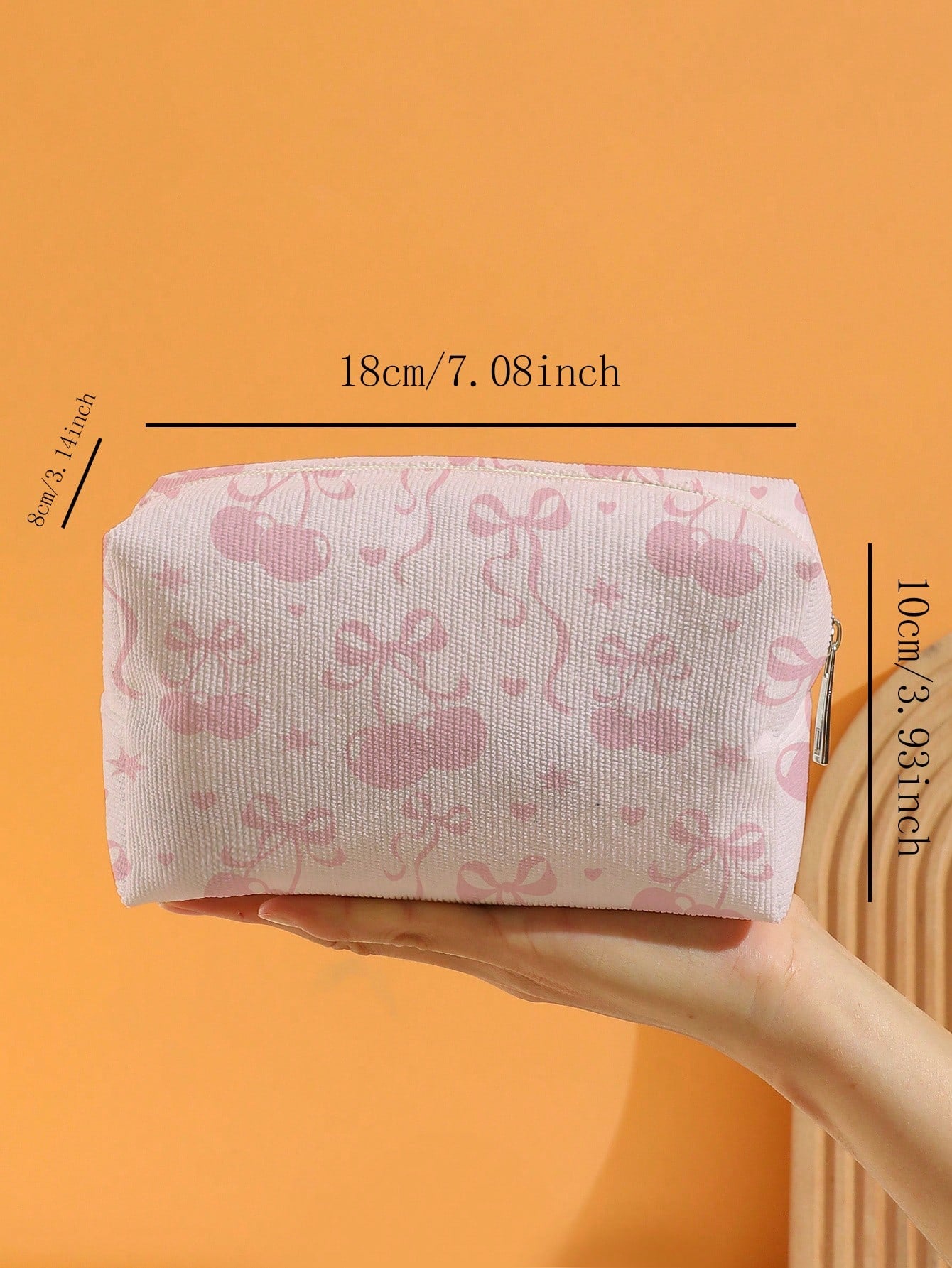 ROMWE Kawaii Bow Pattern Octagonal Velvet Cosmetic Bag