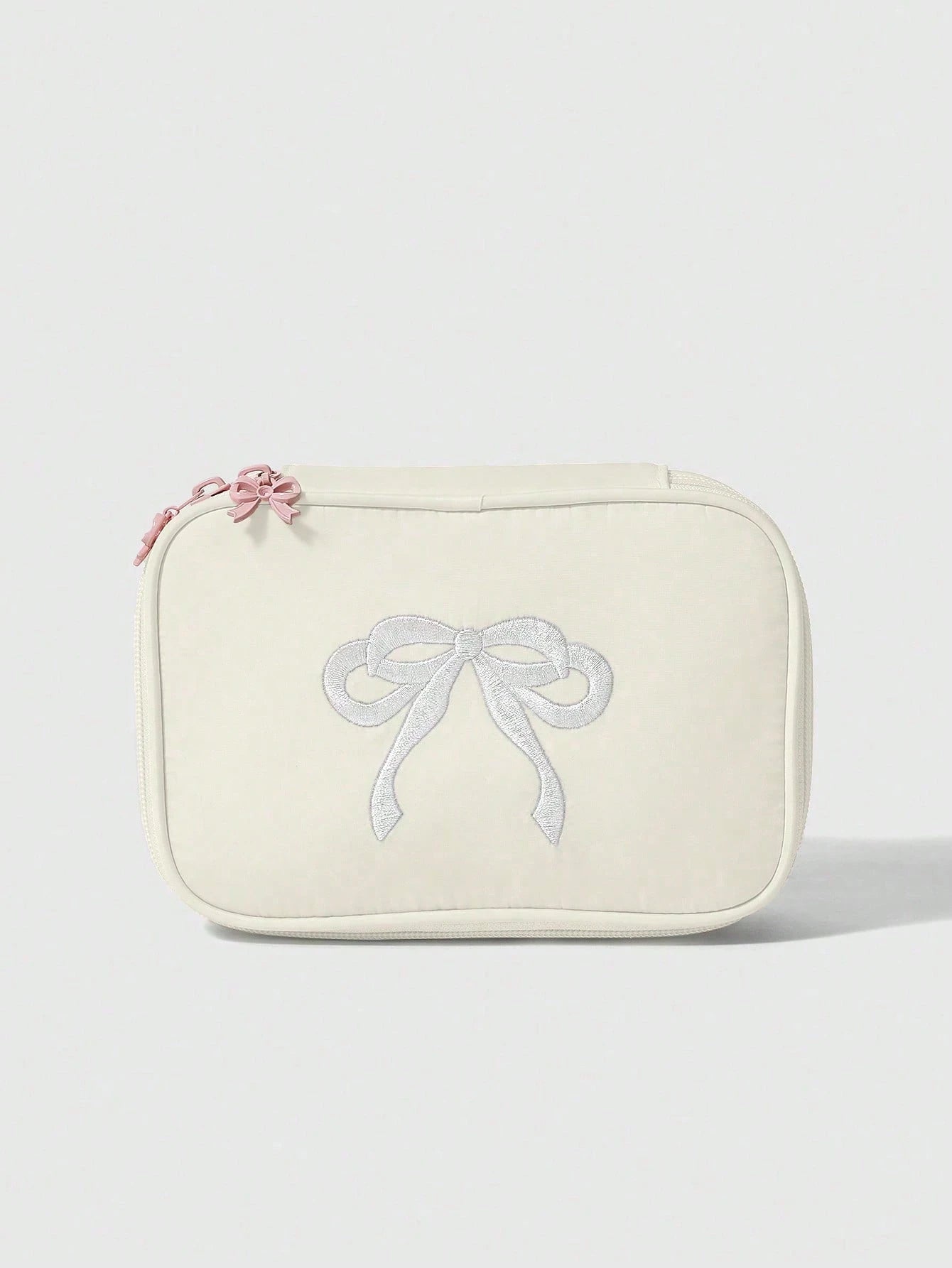 ROMWE Kawaii Cherry Print Cute Transparent Splicing Cosmetic Bag, Square Portable Wash Storage Bag