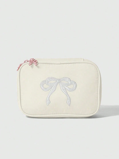 ROMWE Kawaii Cherry Print Cute Transparent Splicing Cosmetic Bag, Square Portable Wash Storage Bag