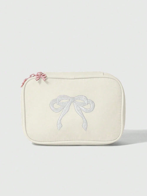 ROMWE Kawaii Cherry Print Cute Transparent Splicing Cosmetic Bag, Square Portable Wash Storage Bag