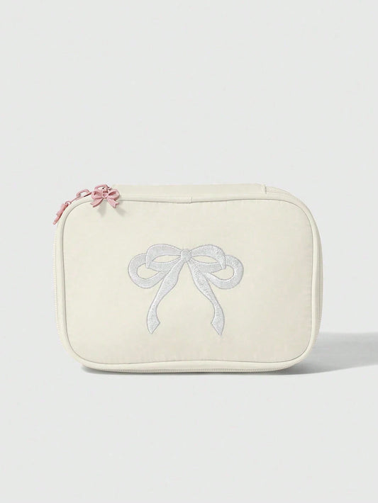 ROMWE Kawaii Cherry Print Cute Transparent Splicing Cosmetic Bag, Square Portable Wash Storage Bag