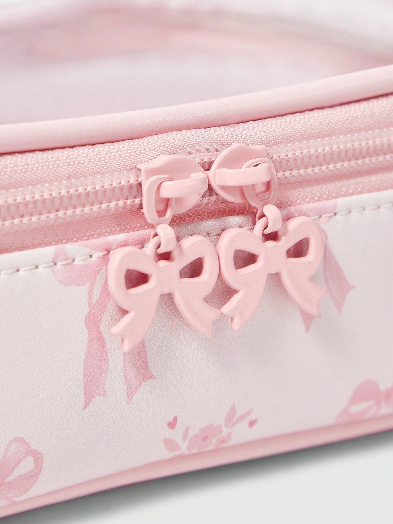 ROMWE Kawaii Cherry Print Cute Transparent Splicing Cosmetic Bag, Square Portable Wash Storage Bag