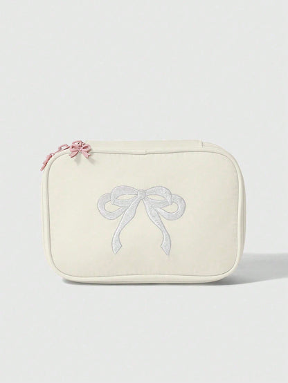 ROMWE Kawaii Cherry Print Cute Transparent Splicing Cosmetic Bag, Square Portable Wash Storage Bag