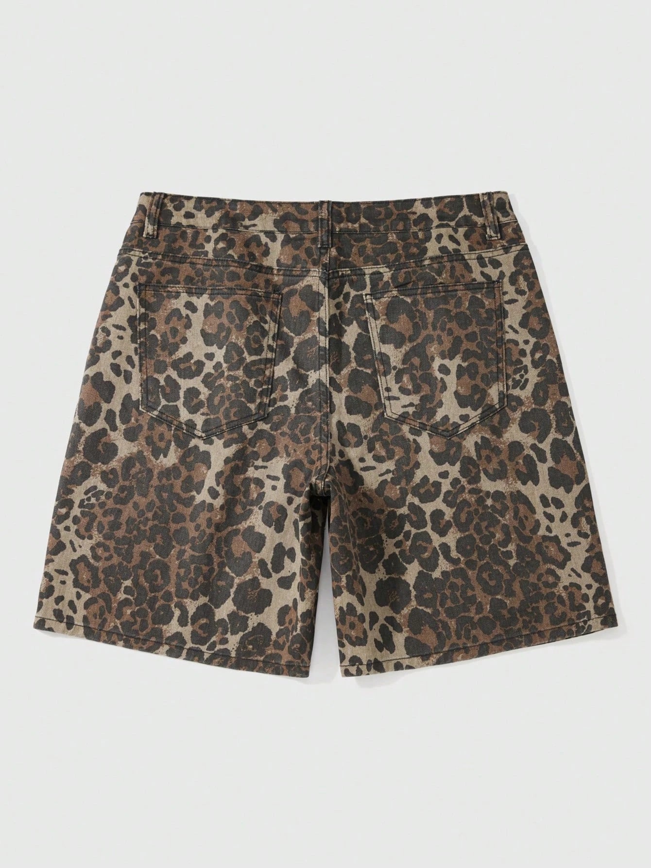 ROMWE MEN Men's Leopard Print Rhinestone Denim Shorts Plus Size